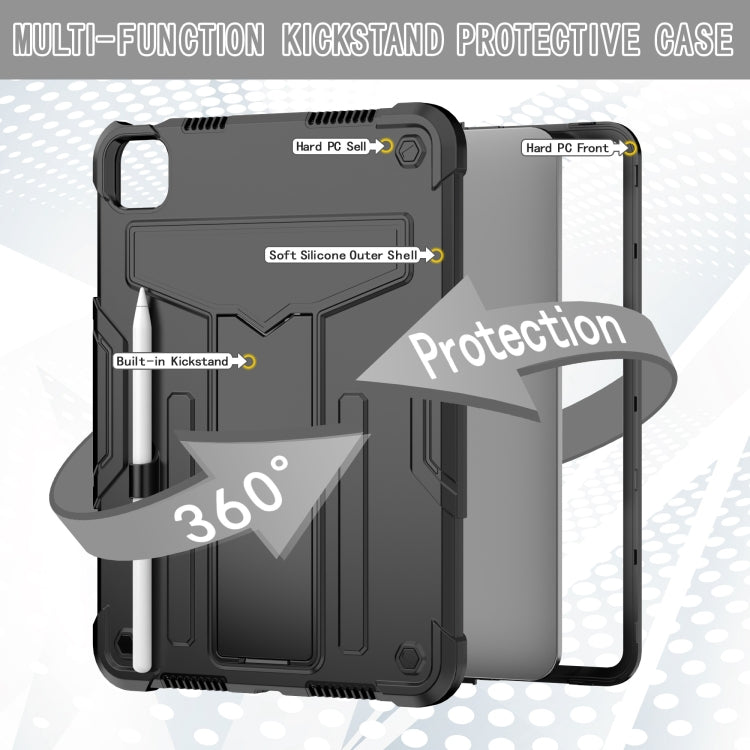 For iPad Pro 11 2024 T Holder Robot Silicone Hybrid PC Tablet Case(Black)
