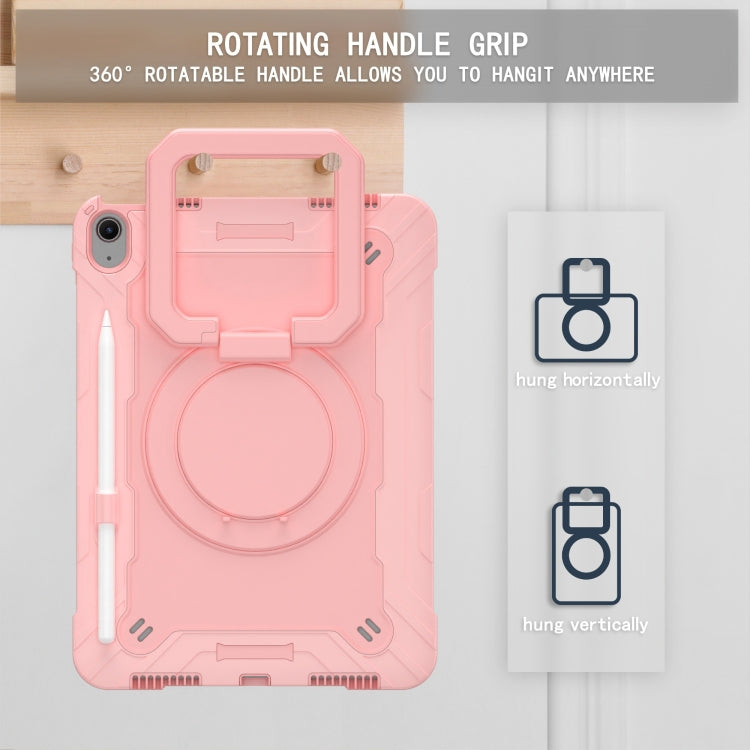 For iPad Air 11 2025 / 2024 Handle Grip Holder Silicone Hybrid PC Tablet Case with Strap(Rose Gold)