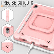 For iPad Air 11 2025 / 2024 Handle Grip Holder Silicone Hybrid PC Tablet Case with Strap(Rose Gold)