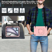 For iPad Air 11 2025 / 2024 Handle Grip Holder Silicone Hybrid PC Tablet Case with Strap(Rose Gold)