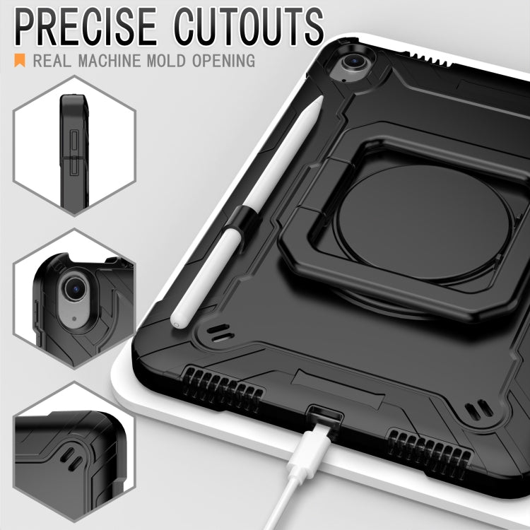 For iPad Air 11 2024 Handle Grip Holder Silicone Hybrid PC Tablet Case with Strap(Black)