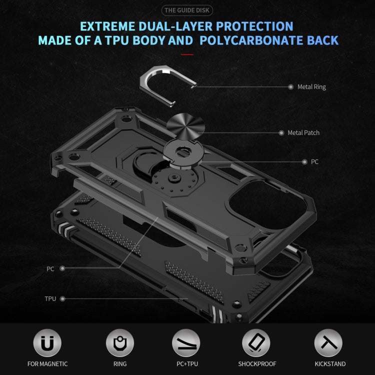 For iPhone 16 Shockproof TPU Hybrid PC Phone Case with Holder(Black)