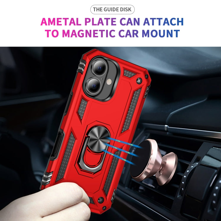 For iPhone 16 Shockproof TPU Hybrid PC Phone Case with Holder(Red)
