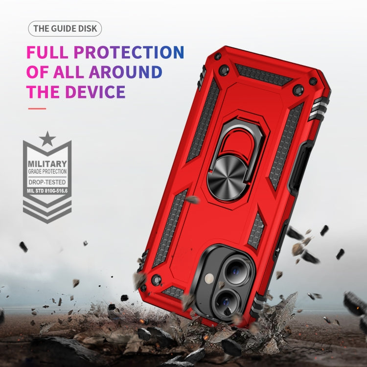 For iPhone 16 Shockproof TPU Hybrid PC Phone Case with Holder(Red)