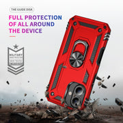 For iPhone 16 Shockproof TPU Hybrid PC Phone Case with Holder(Red)