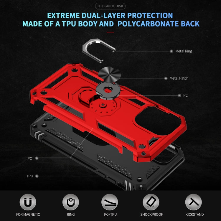 For iPhone 16 Shockproof TPU Hybrid PC Phone Case with Holder(Red)