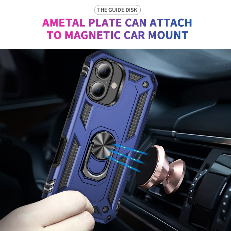 For iPhone 16 Shockproof TPU Hybrid PC Phone Case with Holder(Blue)