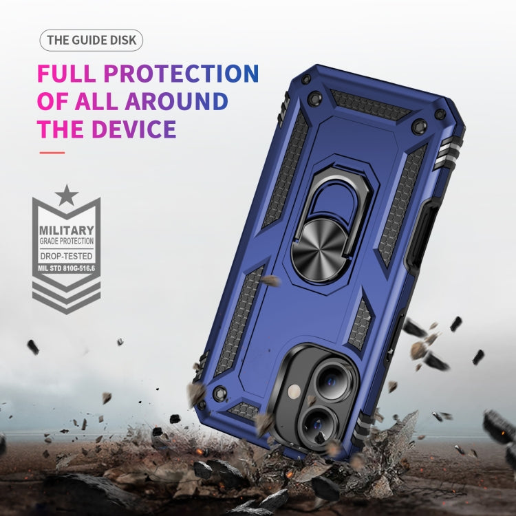 For iPhone 16 Shockproof TPU Hybrid PC Phone Case with Holder(Blue)