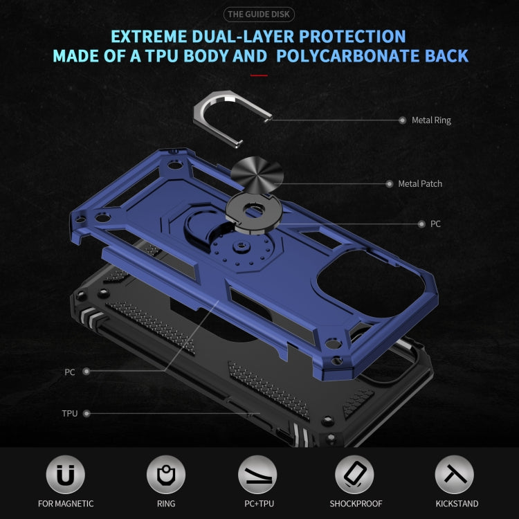 For iPhone 16 Shockproof TPU Hybrid PC Phone Case with Holder(Blue)