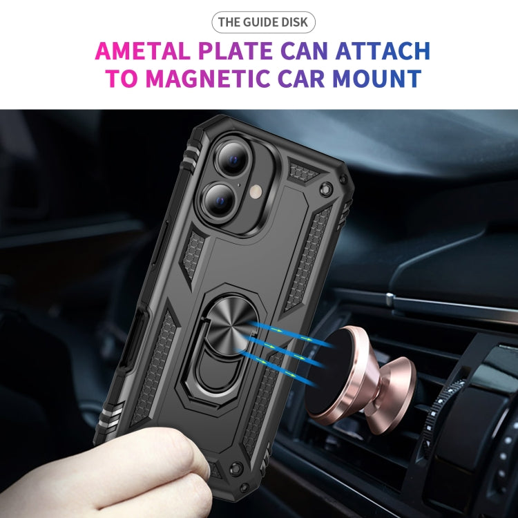 For iPhone 16 Plus Shockproof TPU Hybrid PC Phone Case with Holder(Black)