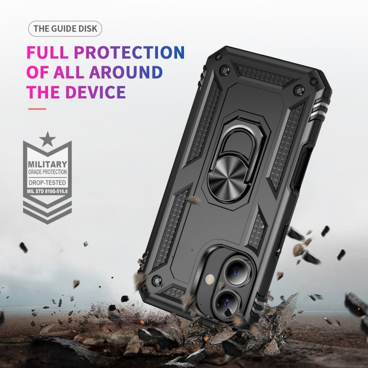 For iPhone 16 Plus Shockproof TPU Hybrid PC Phone Case with Holder(Black)