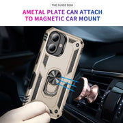For iPhone 16 Plus Shockproof TPU Hybrid PC Phone Case with Holder(Gold)