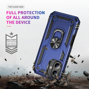 For iPhone 16 Plus Shockproof TPU Hybrid PC Phone Case with Holder(Blue)