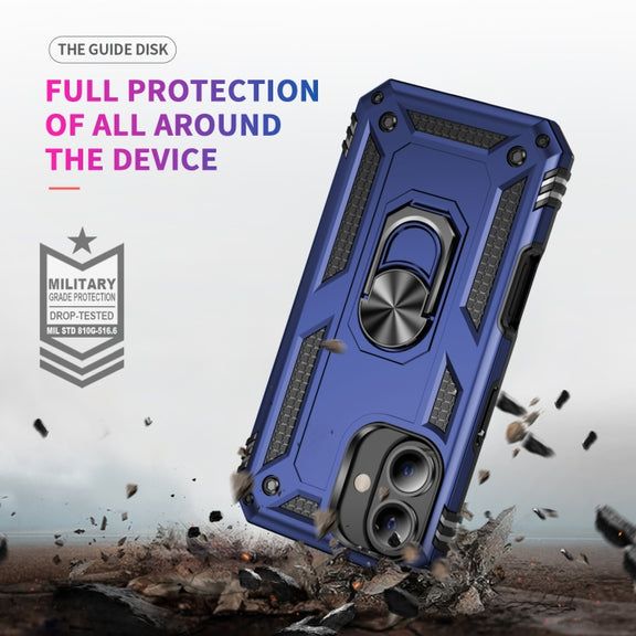 For iPhone 16 Plus Shockproof TPU Hybrid PC Phone Case with Holder(Blue)