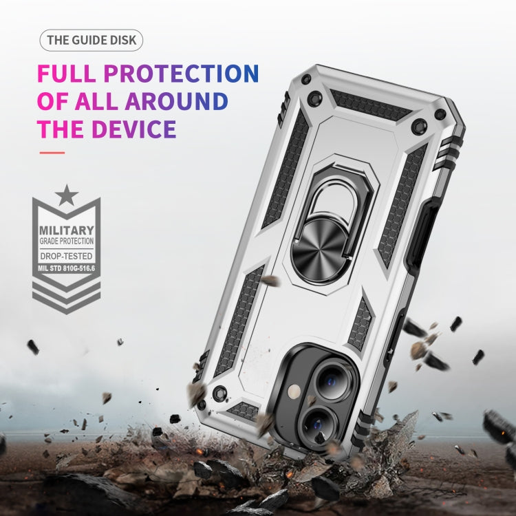 For iPhone 16 Plus Shockproof TPU Hybrid PC Phone Case with Holder(Silver)