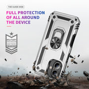 For iPhone 16 Plus Shockproof TPU Hybrid PC Phone Case with Holder(Silver)