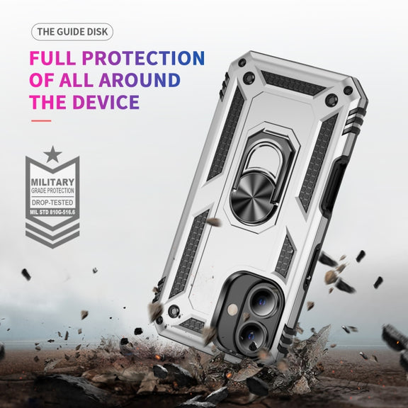 For iPhone 16 Plus Shockproof TPU Hybrid PC Phone Case with Holder(Silver)