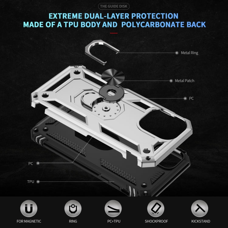 For iPhone 16 Plus Shockproof TPU Hybrid PC Phone Case with Holder(Silver)