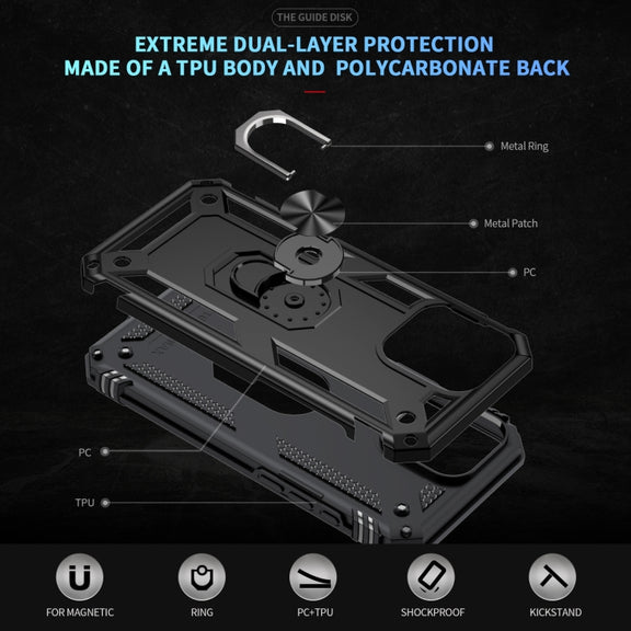 For iPhone 16 Pro Shockproof TPU Hybrid PC Phone Case with Holder(Black)
