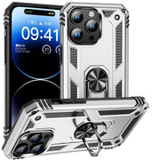For iPhone 16 Pro Shockproof TPU Hybrid PC Phone Case with Holder(Silver)