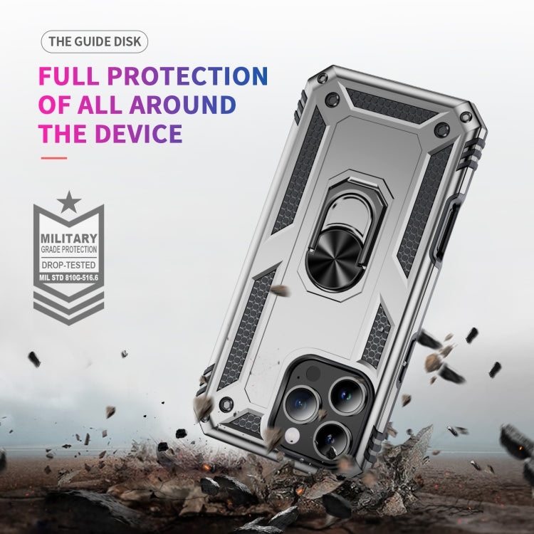 For iPhone 16 Pro Shockproof TPU Hybrid PC Phone Case with Holder(Silver)