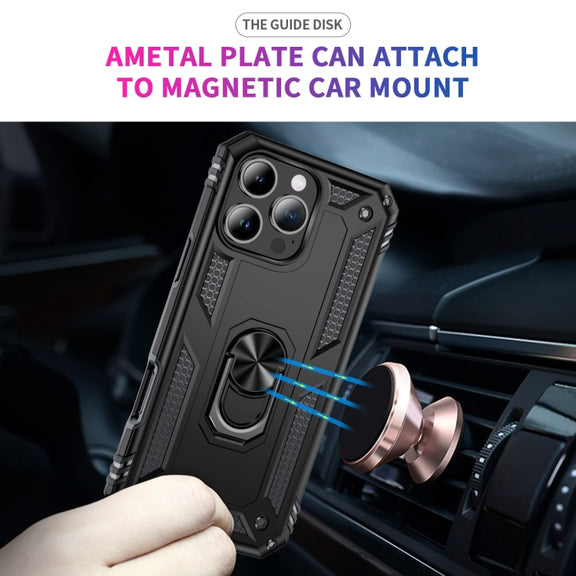 For iPhone 16 Pro Max Shockproof TPU Hybrid PC Phone Case with Holder(Black)