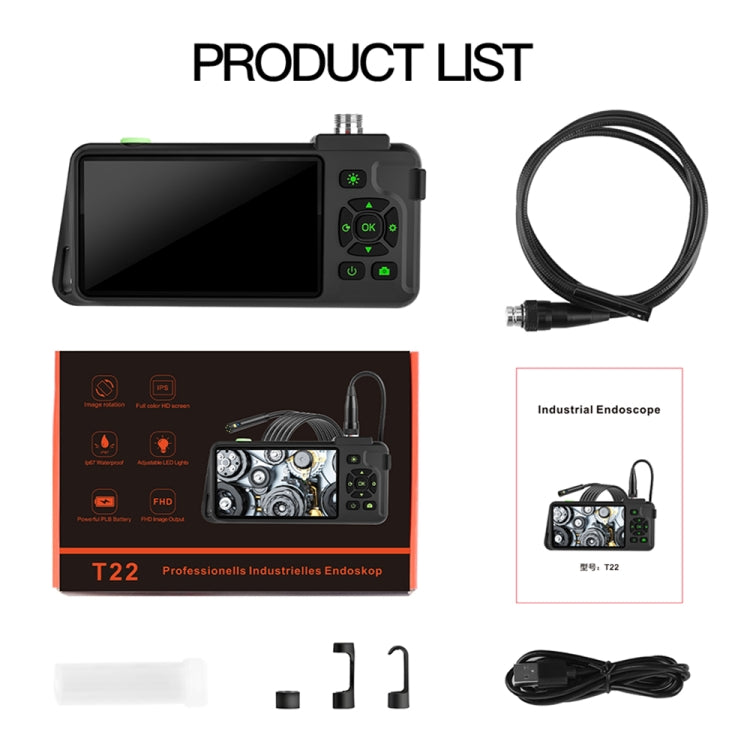 T22 4.5 inch IPS Color Screen 3.9mm Single Camera Hard Cable Industrial Endoscope, Length:5m(Black Orange)