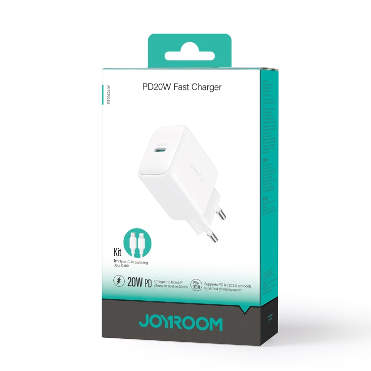 JOYROOM JR-TCF20 PD20W Type-C Port Charger Kit with Type-C to 8 Pin Cable, Plug:EU Plug(White)