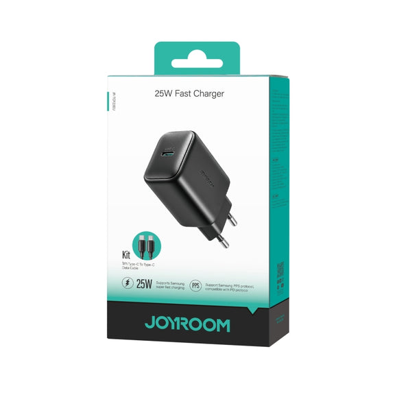 JOYROOM JR-TCF23 25W USB-C / Type-C Port Fast Charger Kit with Type-C to Type-C Cable, Plug:EU Plug(Black)