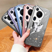 For Huawei Pura 70 Ultra Plated Gradient Glitter Butterfly Holder TPU Phone Case(Sierra Blue)