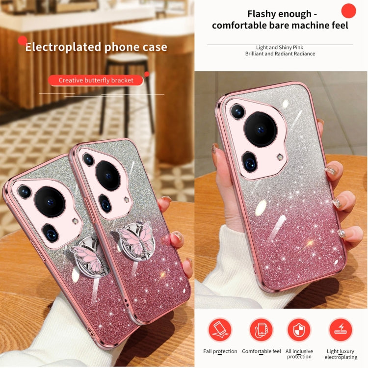 For Huawei Pura 70 Ultra Plated Gradient Glitter Butterfly Holder TPU Phone Case(Sierra Blue)