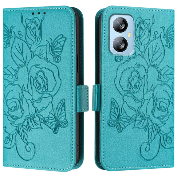 For Blackview A52 Embossed Rose RFID Anti-theft Leather Phone Case(Light Blue)