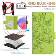 For Blackview A53 Embossed Rose RFID Anti-theft Leather Phone Case(Green)