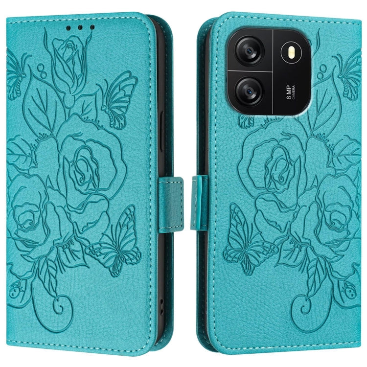 For Blackview WAVE 6C Embossed Rose RFID Anti-theft Leather Phone Case(Light Blue)
