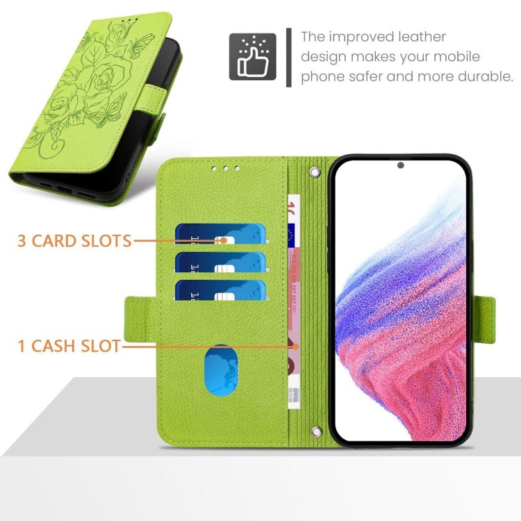 For Ulefone Note 14 Embossed Rose RFID Anti-theft Leather Phone Case(Green)