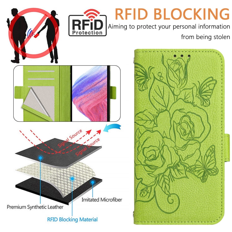 For Ulefone Note 14 Embossed Rose RFID Anti-theft Leather Phone Case(Green)