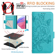 For Ulefone Note 14 Embossed Rose RFID Anti-theft Leather Phone Case(Light Blue)