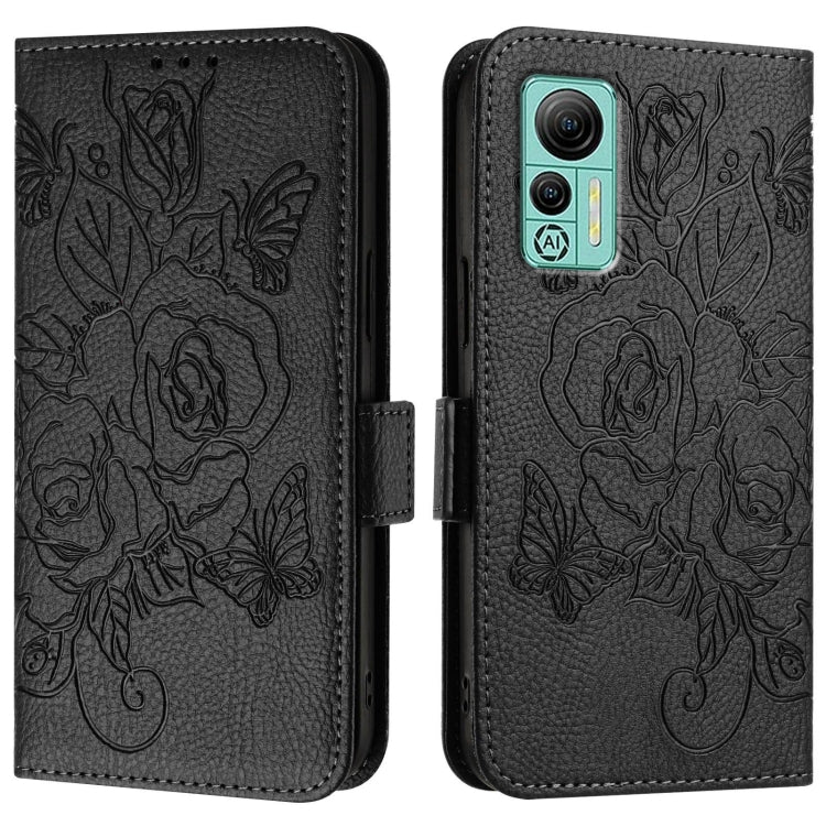 For Ulefone Note 14 Embossed Rose RFID Anti-theft Leather Phone Case(Black)