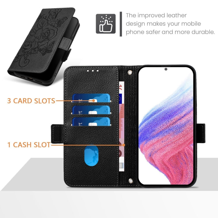 For Ulefone Note 14 Embossed Rose RFID Anti-theft Leather Phone Case(Black)