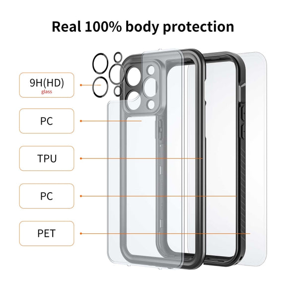For iPhone 14 Pro Max RedPepper Shockproof IP68 Water-resistant PC + TPU Protective Case(Black)