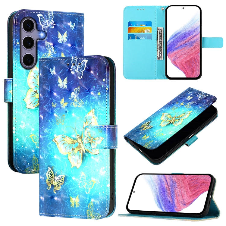 For Samsung Galaxy S25 5G 3D Painting Horizontal Flip Leather Phone Case(Golden Butterfly)
