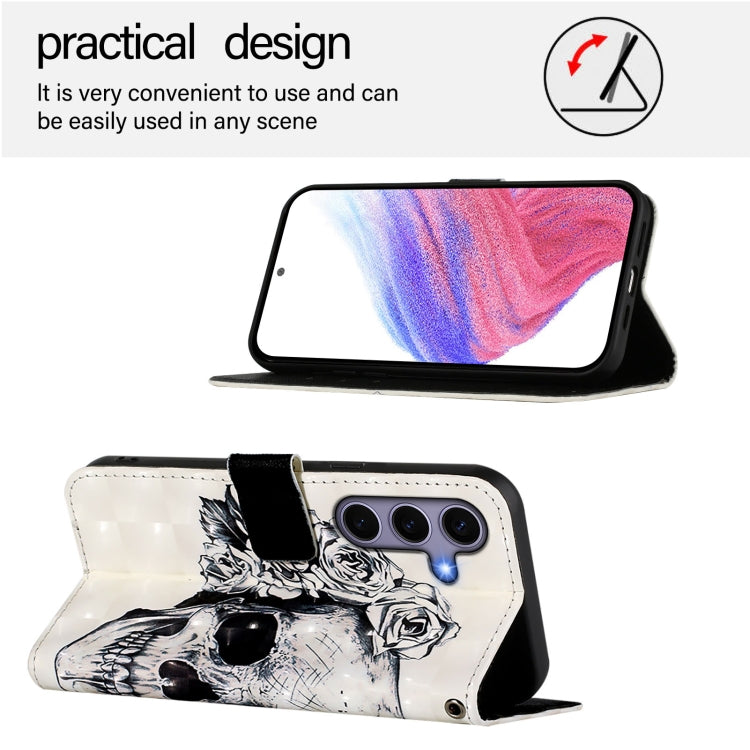 For Samsung Galaxy S25 5G 3D Painting Horizontal Flip Leather Phone Case(Skull)