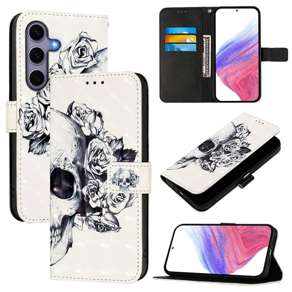For Samsung Galaxy S25 5G 3D Painting Horizontal Flip Leather Phone Case(Skull)