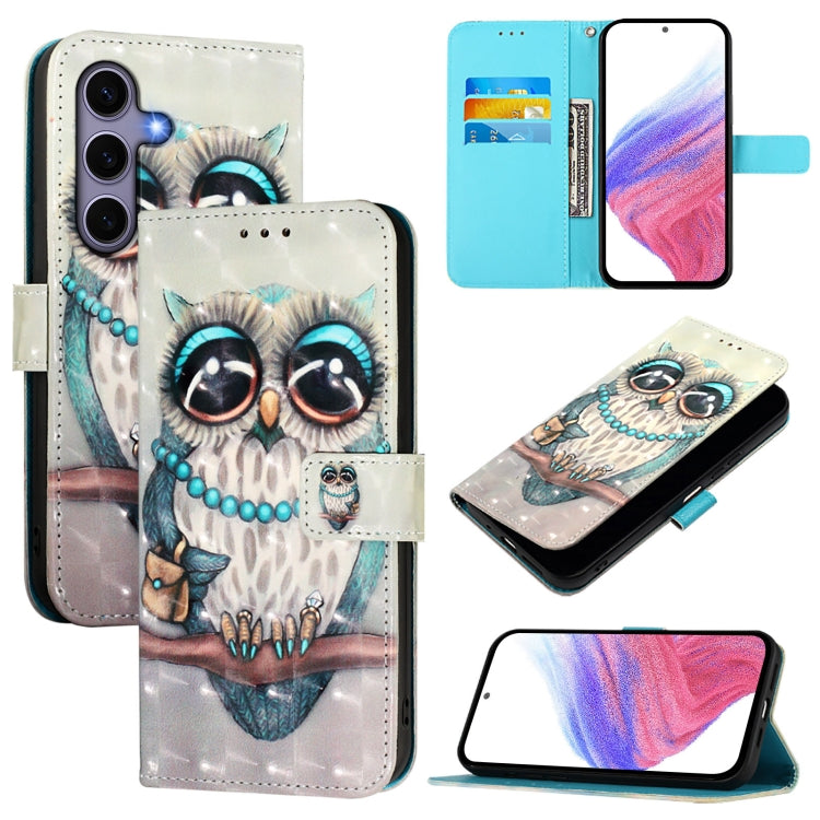 For Samsung Galaxy S25 5G 3D Painting Horizontal Flip Leather Phone Case(Grey Owl)