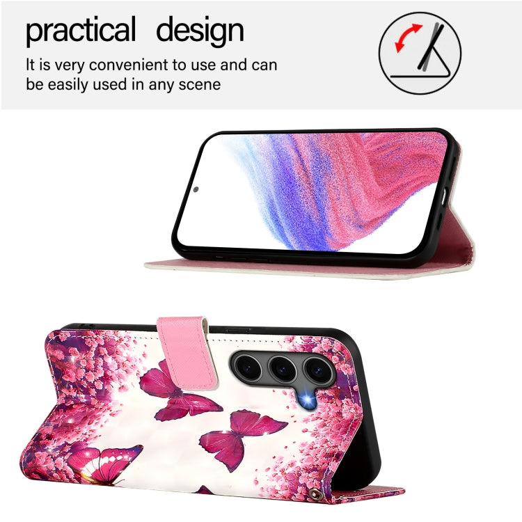 For Samsung Galaxy S25+ 5G 3D Painting Horizontal Flip Leather Phone Case(Rose Butterfly)