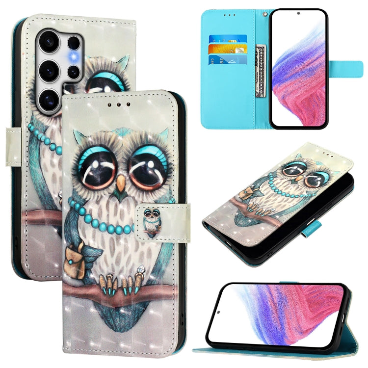 For Samsung Galaxy S25 Ultra 5G 3D Painting Horizontal Flip Leather Phone Case(Grey Owl)