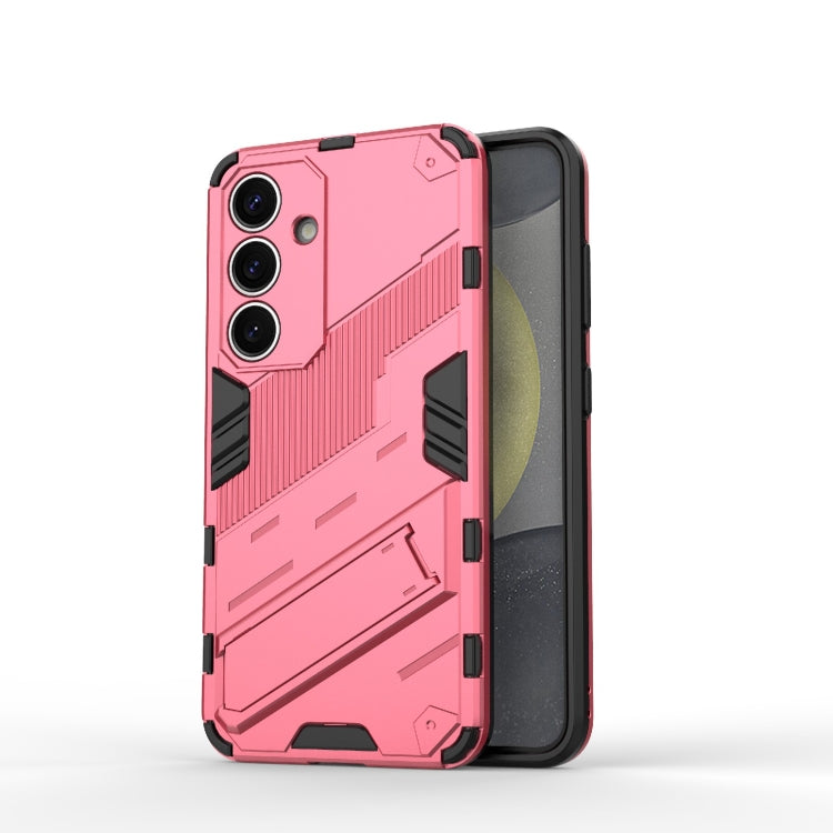 For Samsung Galaxy S25 5G Punk Armor 2 in 1 PC + TPU Shockproof Phone Case with Invisible Holder(Light Red)