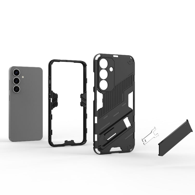 For Samsung Galaxy S25 5G Punk Armor 2 in 1 PC + TPU Shockproof Phone Case with Invisible Holder(Light Red)