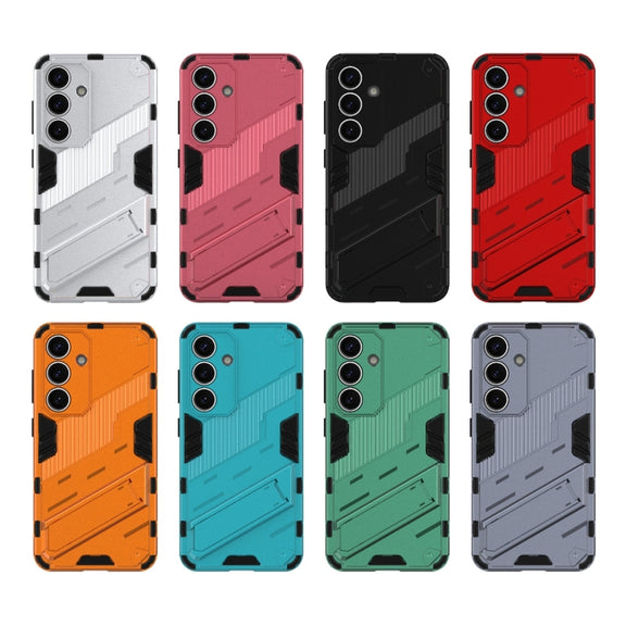 For Samsung Galaxy S25 5G Punk Armor 2 in 1 PC + TPU Shockproof Phone Case with Invisible Holder(Light Red)
