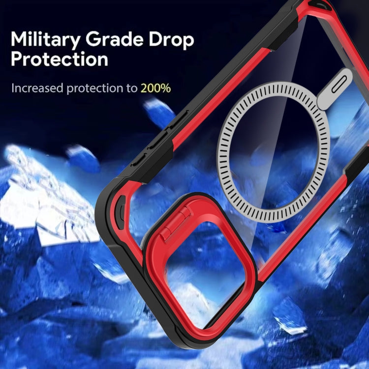 For iPhone 16 Plus Transparent Acrylic MagSafe Lens Holder Phone Case(Red)